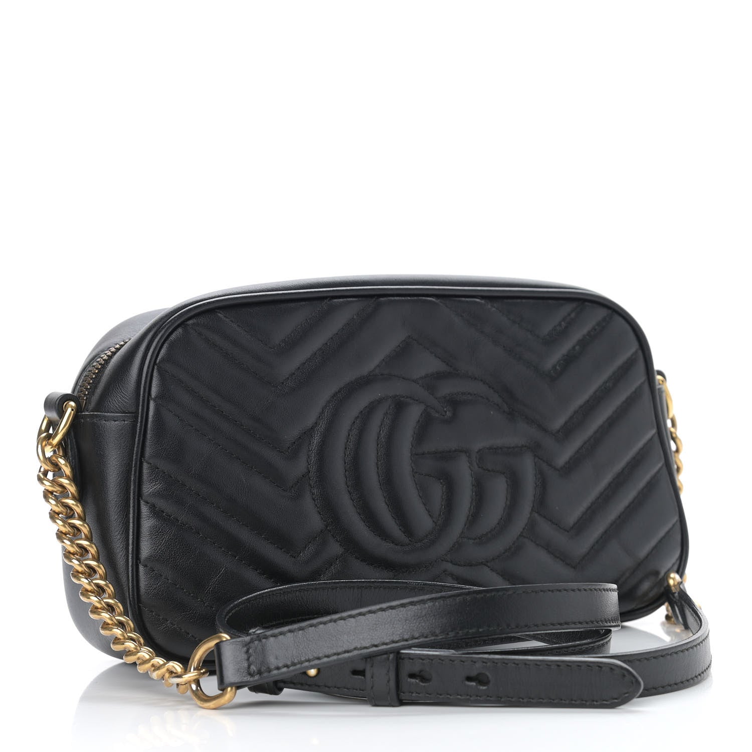 Gucci Calfskin Matelasse Small GG Marmont Chain Shoulder Bag Black 3 of 11
