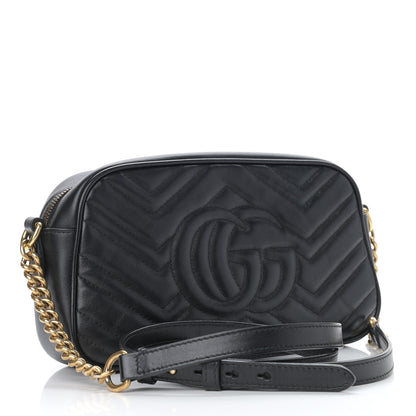 Gucci Calfskin Matelasse Small GG Marmont Chain Shoulder Bag Black 3 of 11