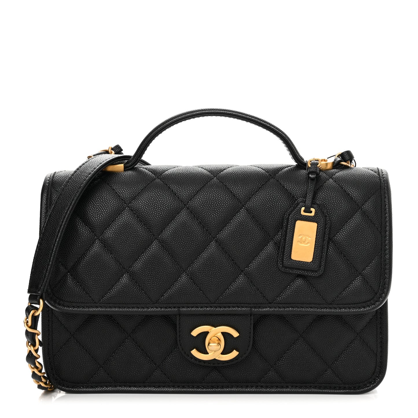 Caviar Quilted School Memory Small Top Handle Flap Black