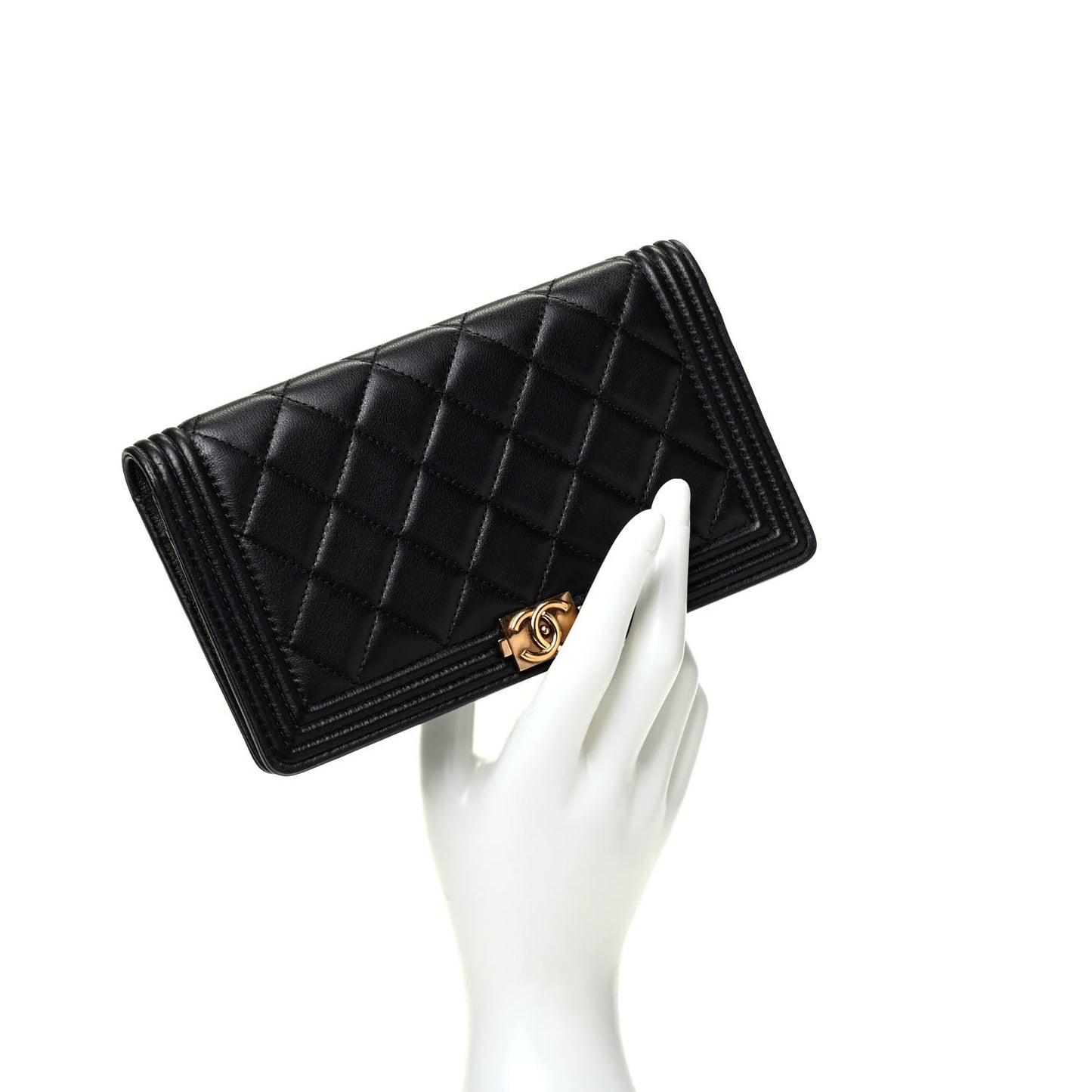 Lambskin Quilted Boy Yen Wallet Black