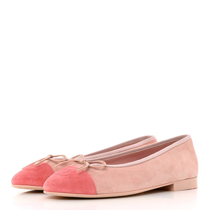 Chanel Suede Cap Toe CC Ballerina Flats 37 Light Pink Coral 3 of 9