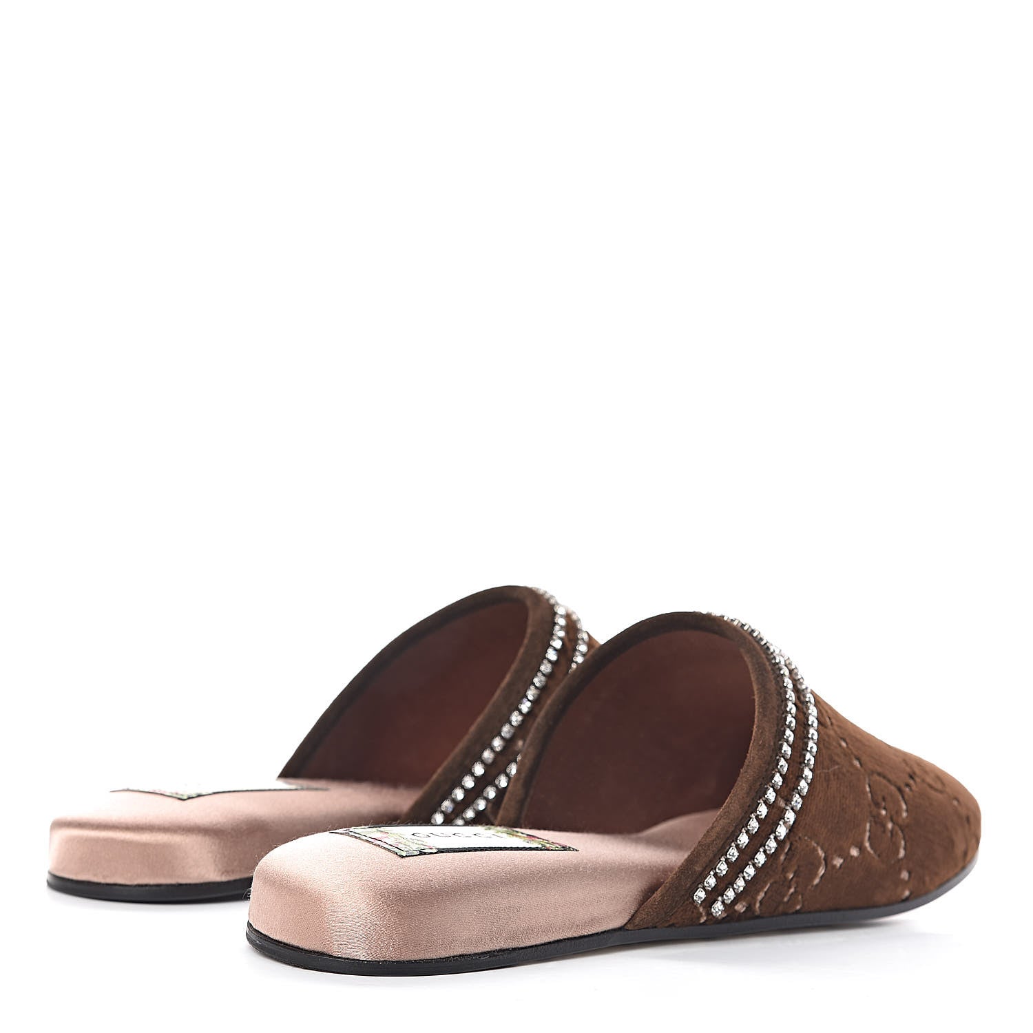 Gucci Velvet GG Monogram Crystal Womens Slippers 38 Brown Vintage Cocoa 4 of 9