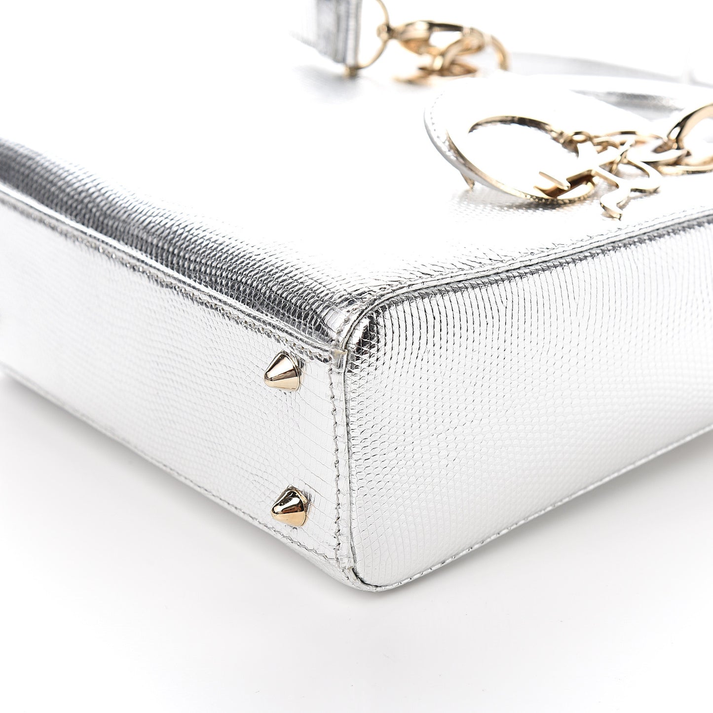 Metallic Lizard Small Lady Dior Argent