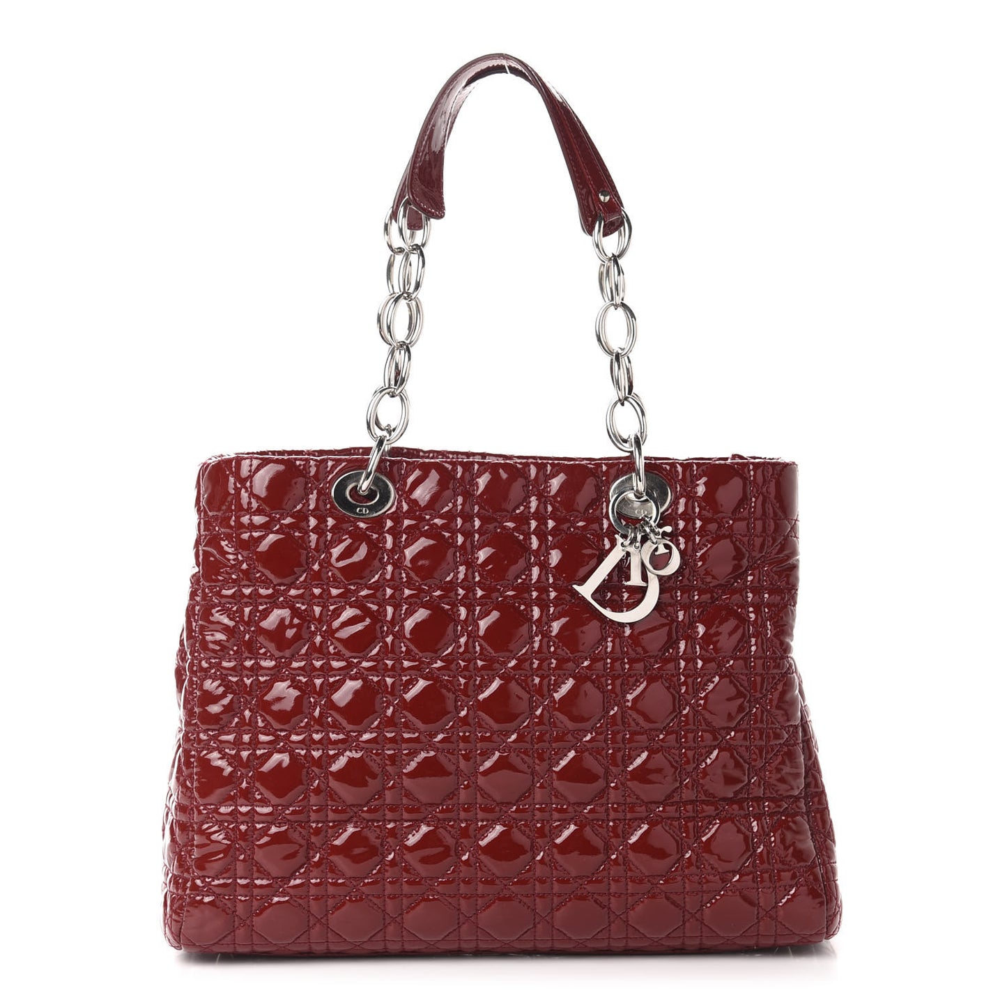 Patent Cannage Large Dior Soft Shopping Tote Red