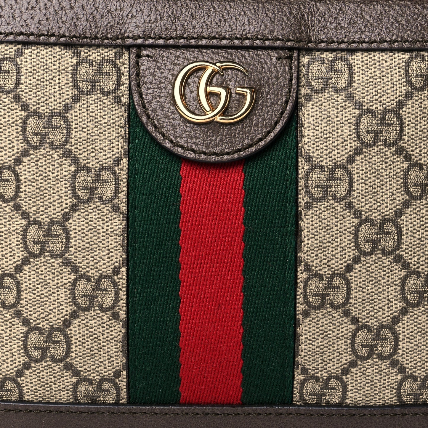 GG Supreme Monogram Mini Ophidia Top Handle Shoulder Bag Brown
