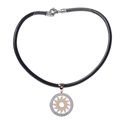 Bulgari 18K Yellow Gold Stainless Steel Calfskin Tondo Sun Pendant Necklace Black 3 of 6