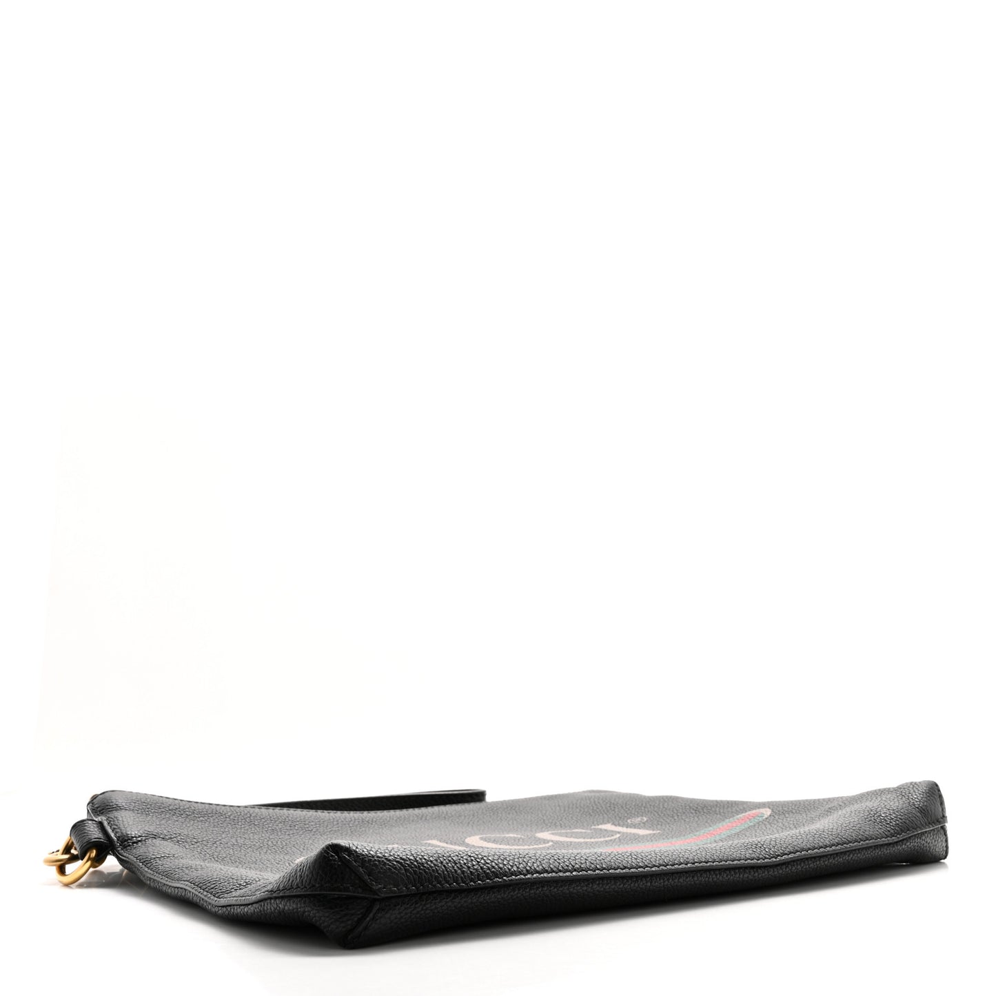Pebbled Calfskin Logo Wristlet Black