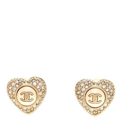Chanel Pearl Crystal CC Heart Earrings Gold White Gold 1 of 5