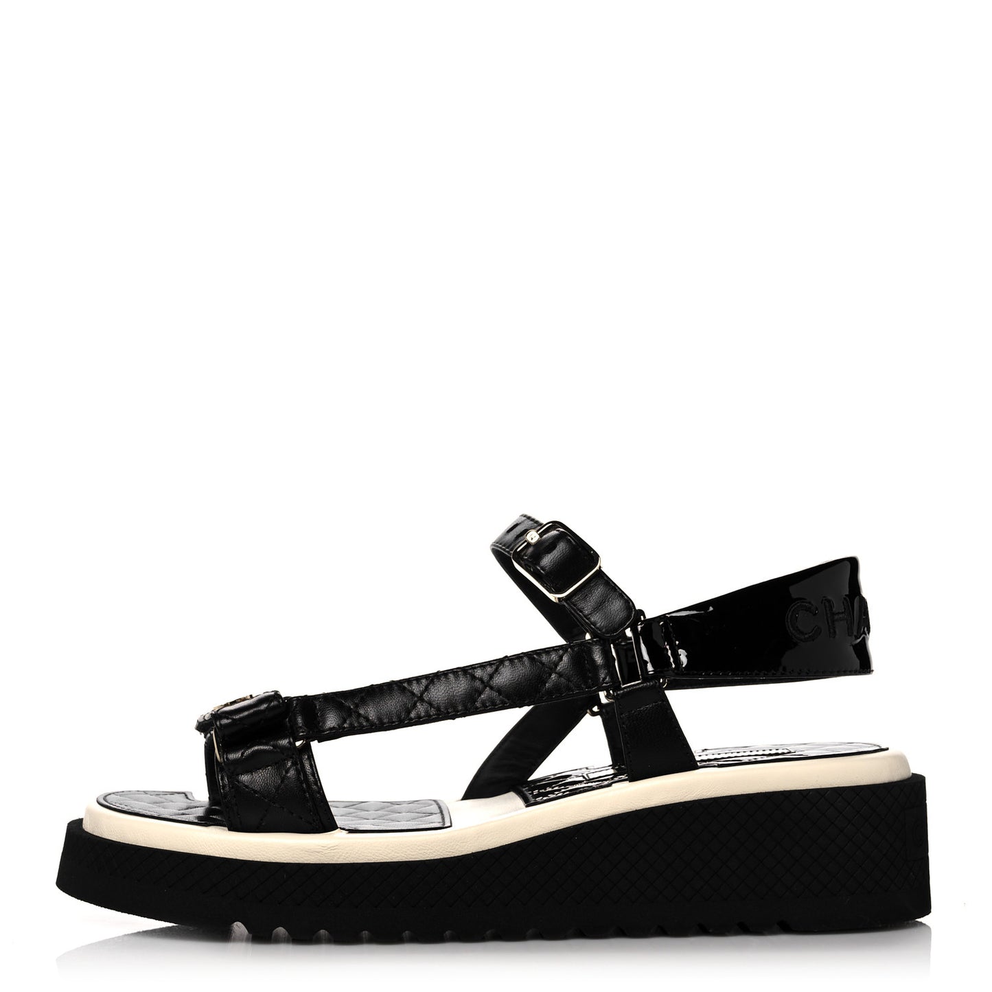 Lambskin Logo Platform Sandals 40 Black White