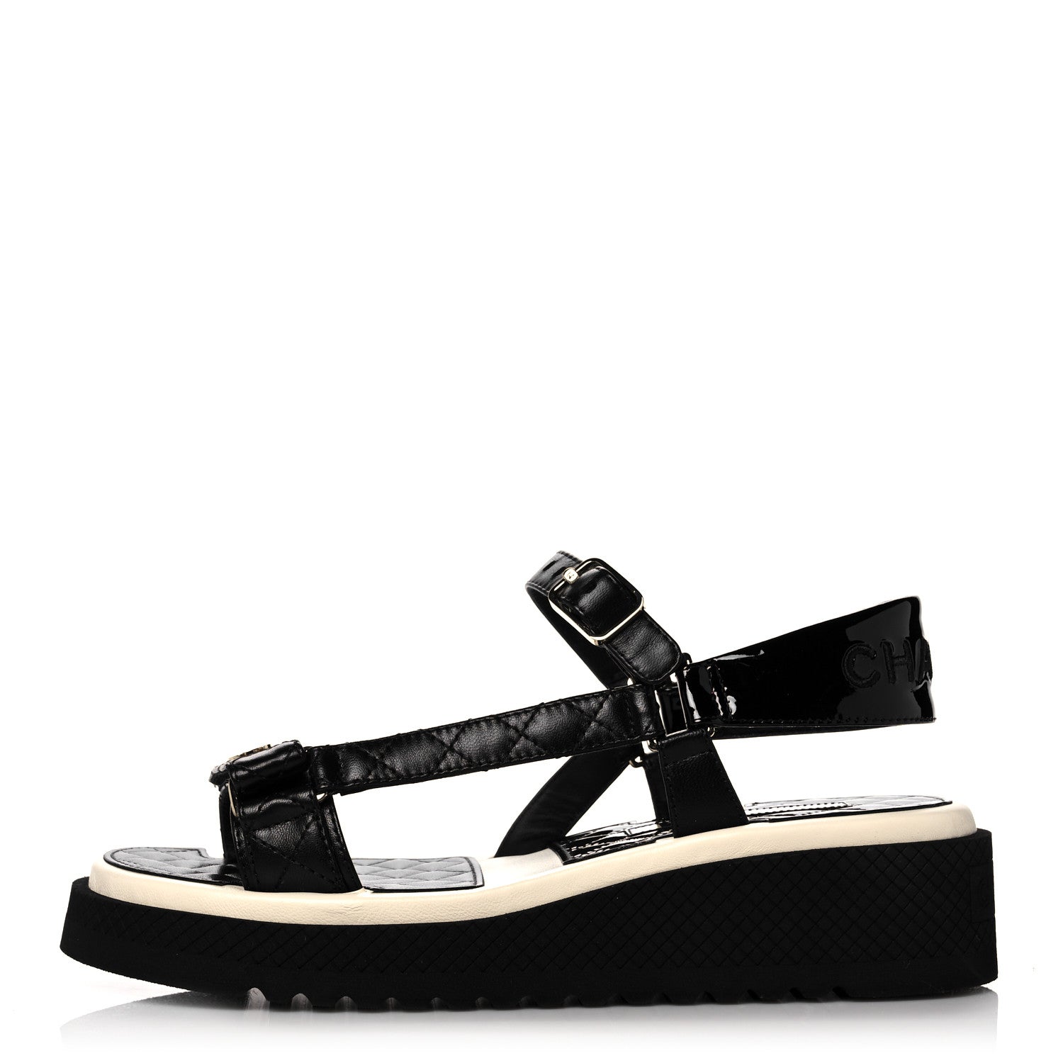 Chanel Lambskin Logo Platform Sandals 40 Black White 1 of 9
