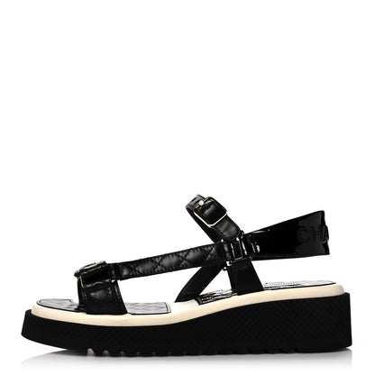 Chanel Lambskin Logo Platform Sandals 40 Black White 1 of 9
