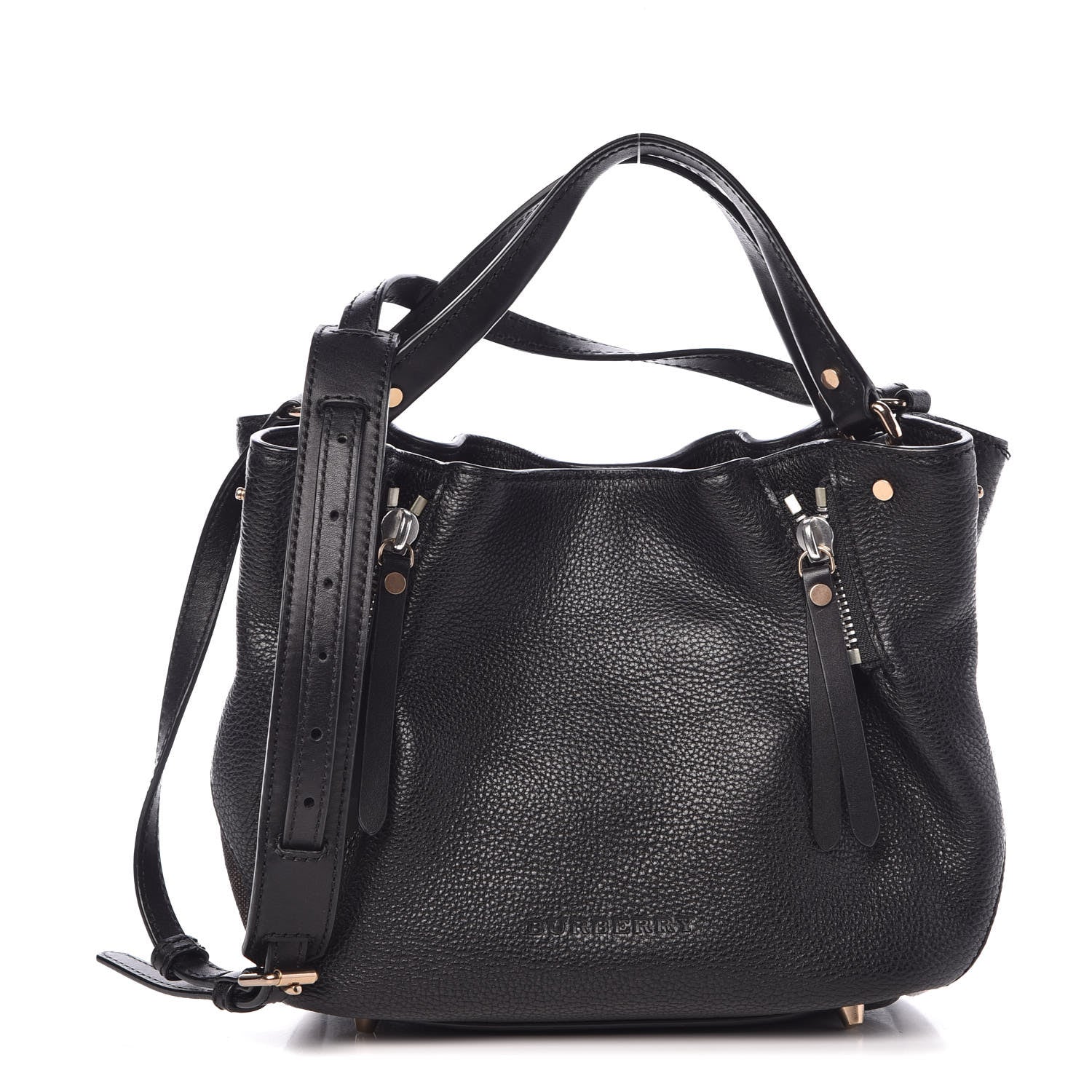 Burberry Grainy Calfskin House Check Small Maidstone Black 1 of 8