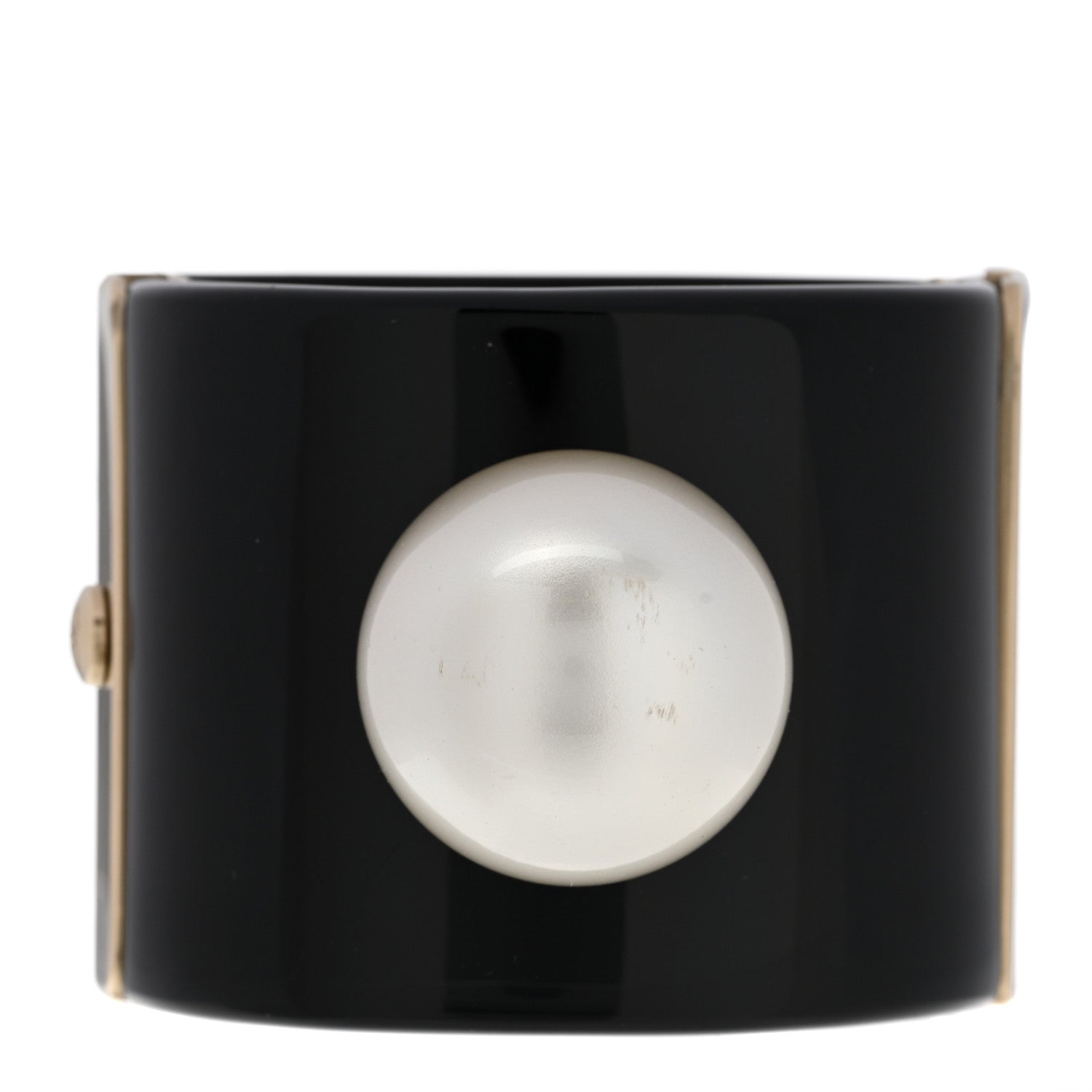Chanel Resin Pearl CC Cuff Bracelet Gold Black 2 of 4