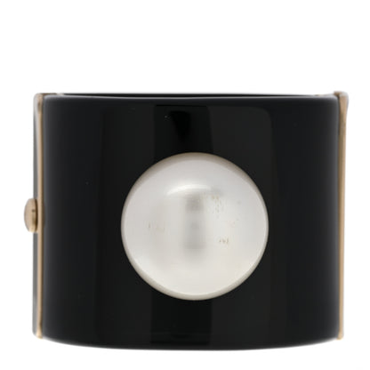 Chanel Resin Pearl CC Cuff Bracelet Gold Black 2 of 4