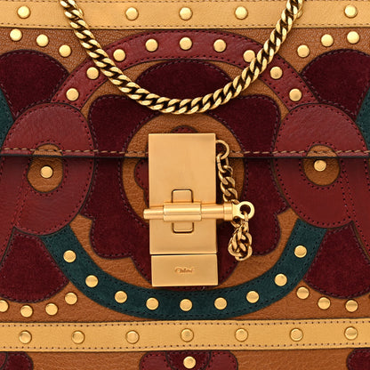 Chloe Calfskin Suede Floral Patchwork Studded Drew Shoulder Bag Caramel Multicolor 8 of 11