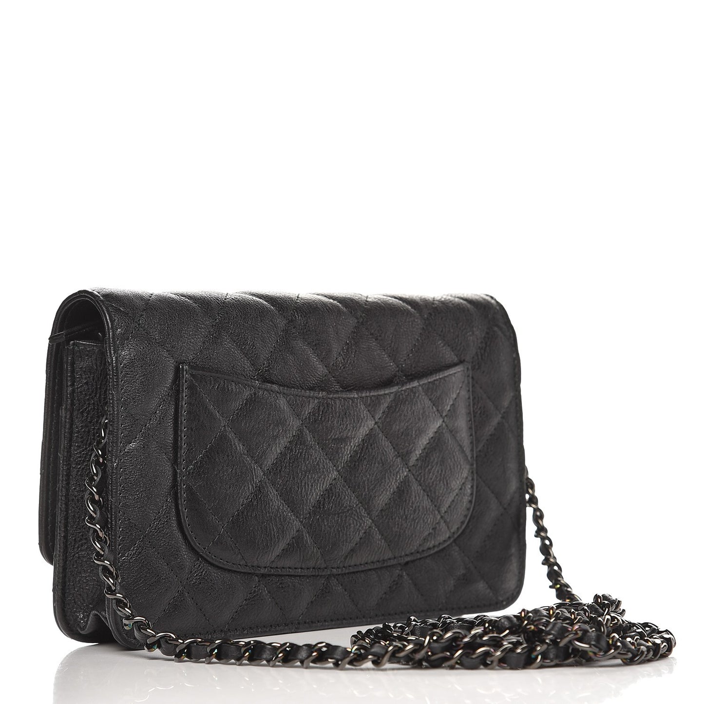 Crumpled Calfskin Quilted Wallet On Chain WOC So Black
