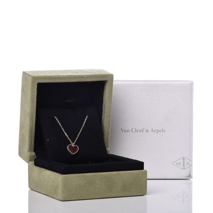 Van Cleef & Arpels 18K Rose Gold Carnelian Sweet Alhambra Heart Pendant Necklace 7 of 8