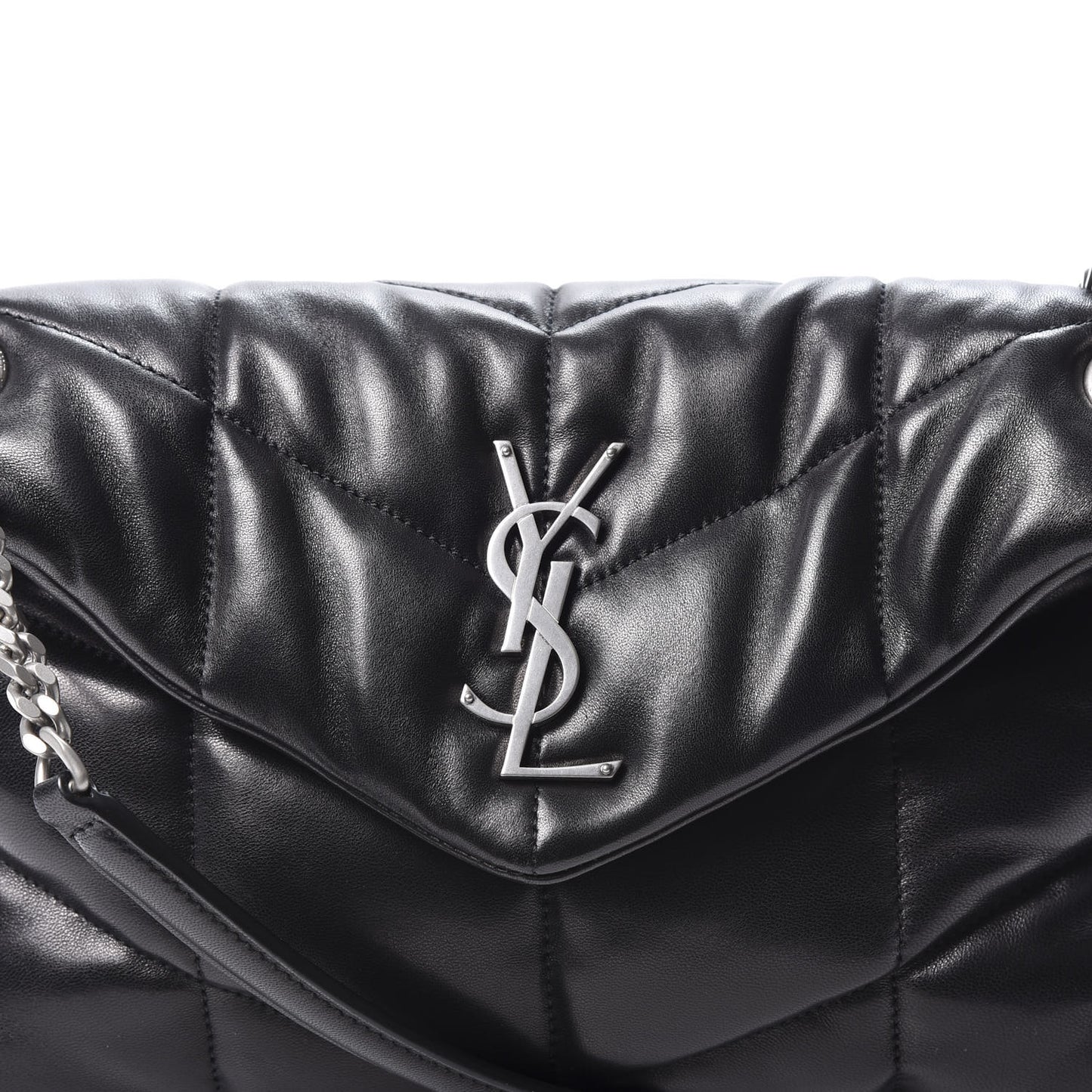 Lambskin Quilted Small Loulou Puffer Monogram Chain Satchel Black