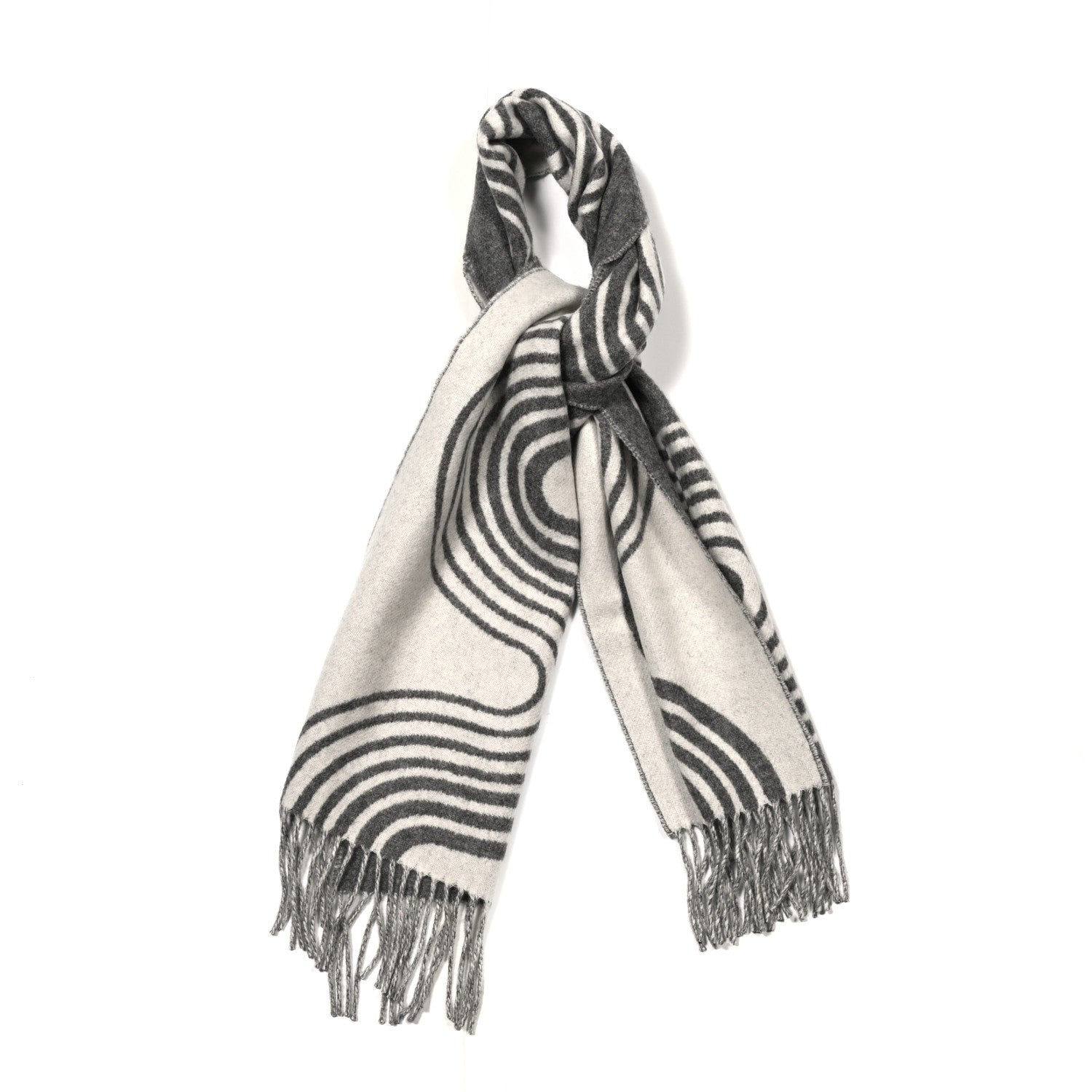 Hermes Cashmere Casaque Vague Muffler Gris Flanelle Ivoire 1 of 4