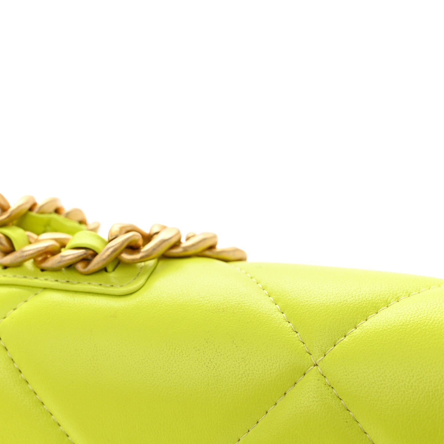 Shiny Lambskin Quilted Chanel 19 Wallet On Chain WOC Neon Yellow
