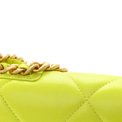 Chanel Shiny Lambskin Quilted Chanel 19 Wallet On Chain WOC Neon Yellow 12 of 14
