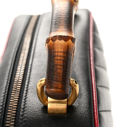 Gucci Vintage Effect Calfskin Matelasse Diagonal Small Torchon GG Marmont Bamboo Top Handle Shoulder Bag Black Romantic Cherry 11 of 11