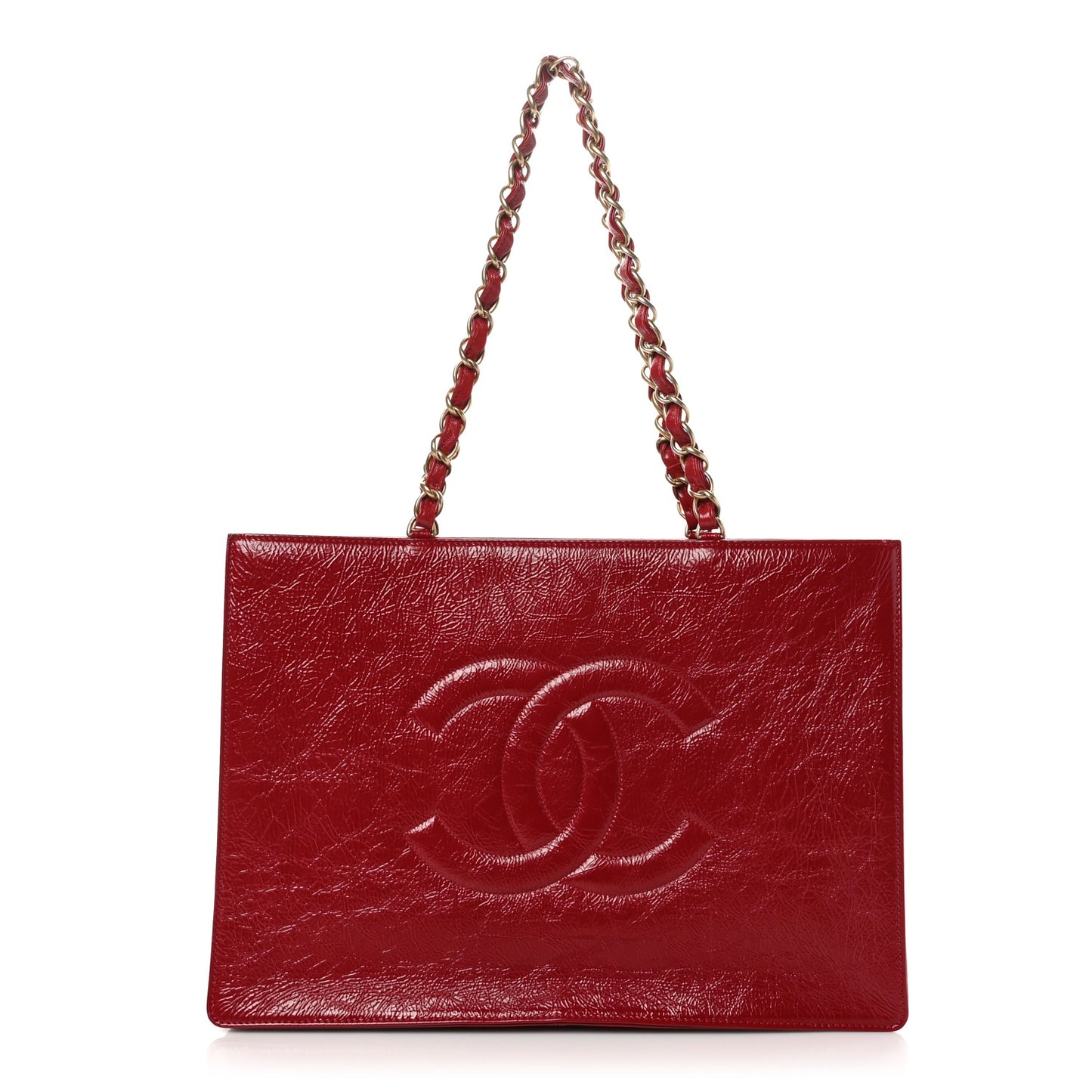 Shiny Aged Calfskin Shopping Bag Red