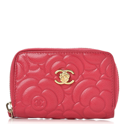 Chanel Caviar Camellia Embossed Zip Coin Purse Dark Pink 1 of 8
