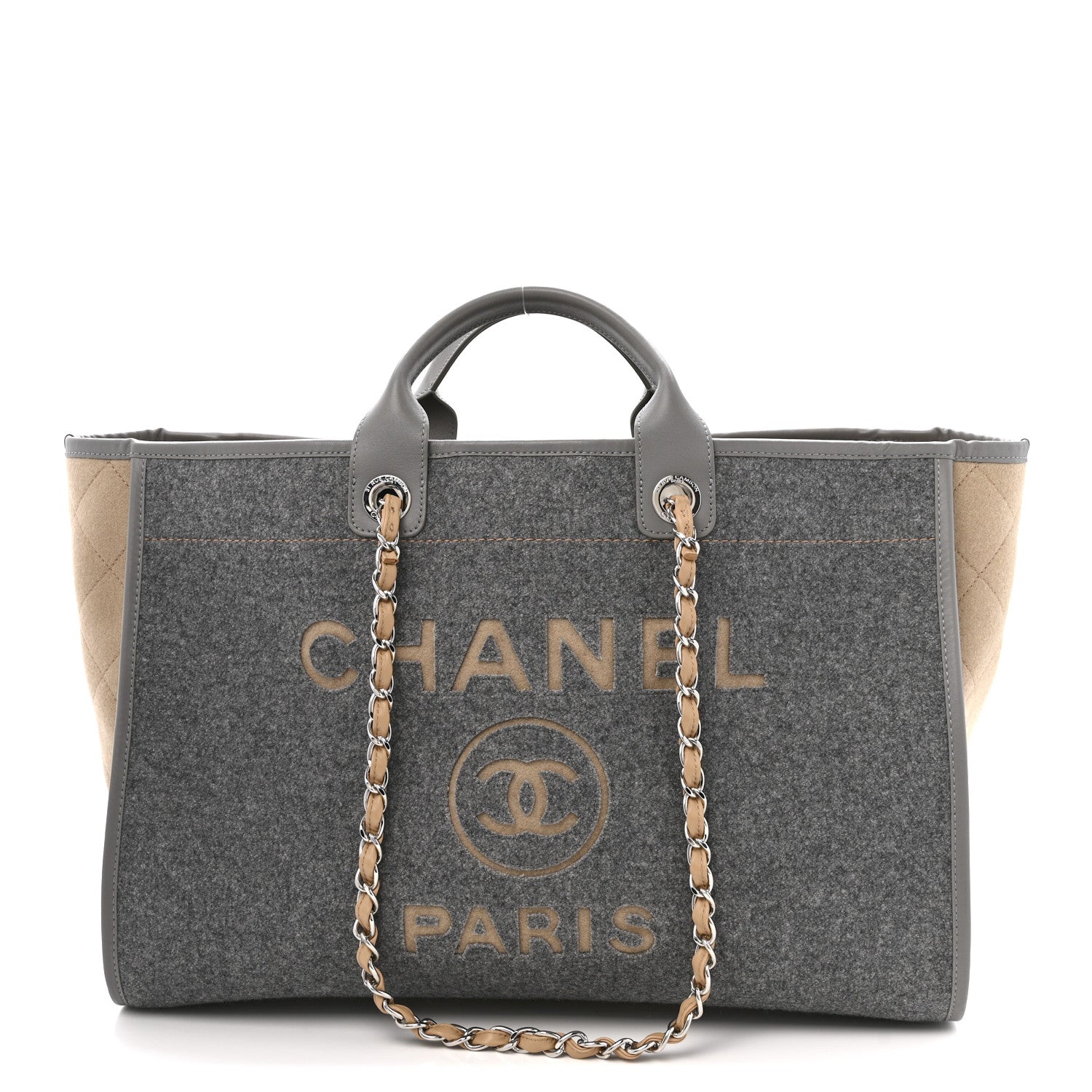 Chanel Wool Felt Large Deauville Tote Grey Beige 1 of 11