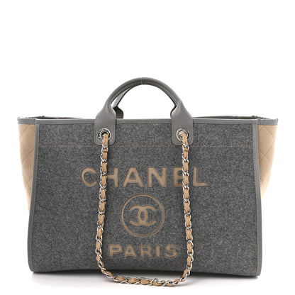 Chanel Wool Felt Large Deauville Tote Grey Beige 1 of 11