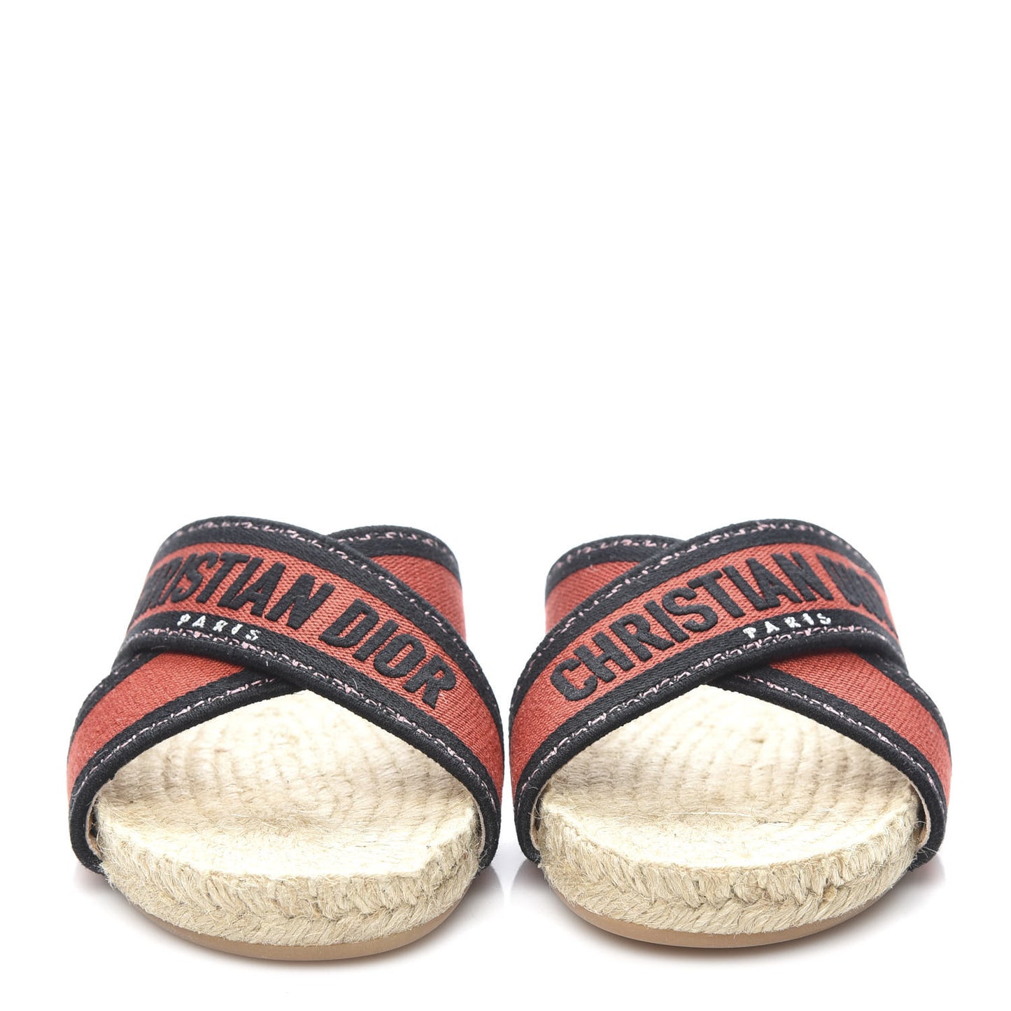 Canvas Embroidered Granville Espadrille Crisscross Flat Slide Sandals 37.5 Spicy Red