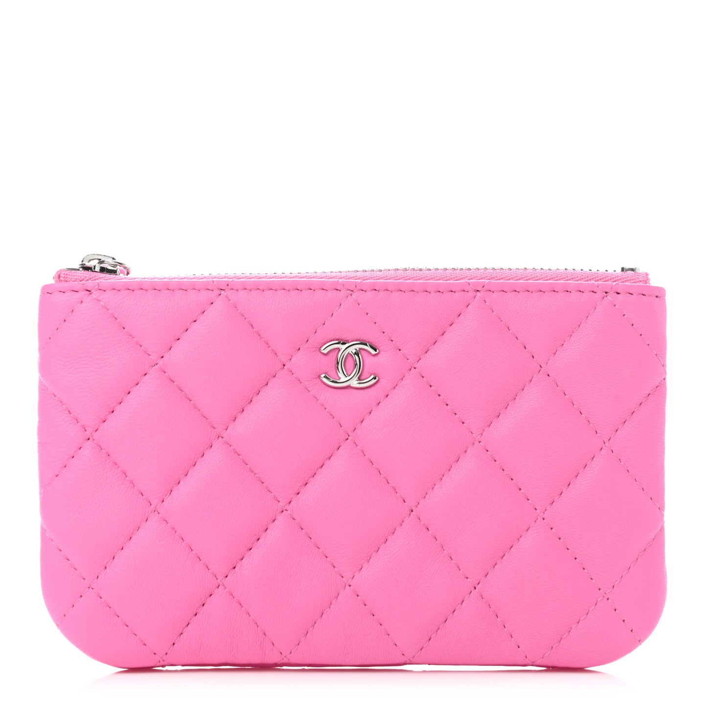 Lambskin Quilted Small Cosmetic Case Pink
