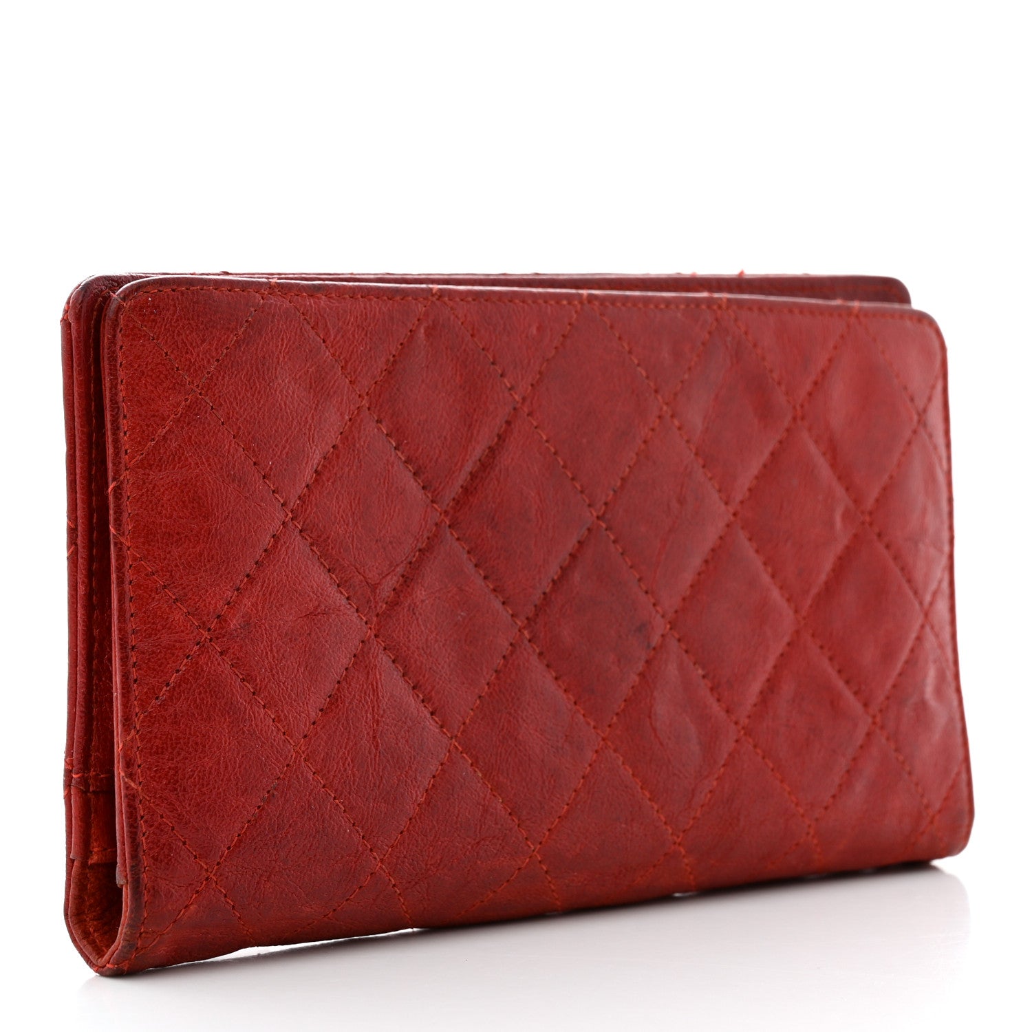 Chanel Crinkled Calfskin Quilted Yen Wallet Red 3 of 11