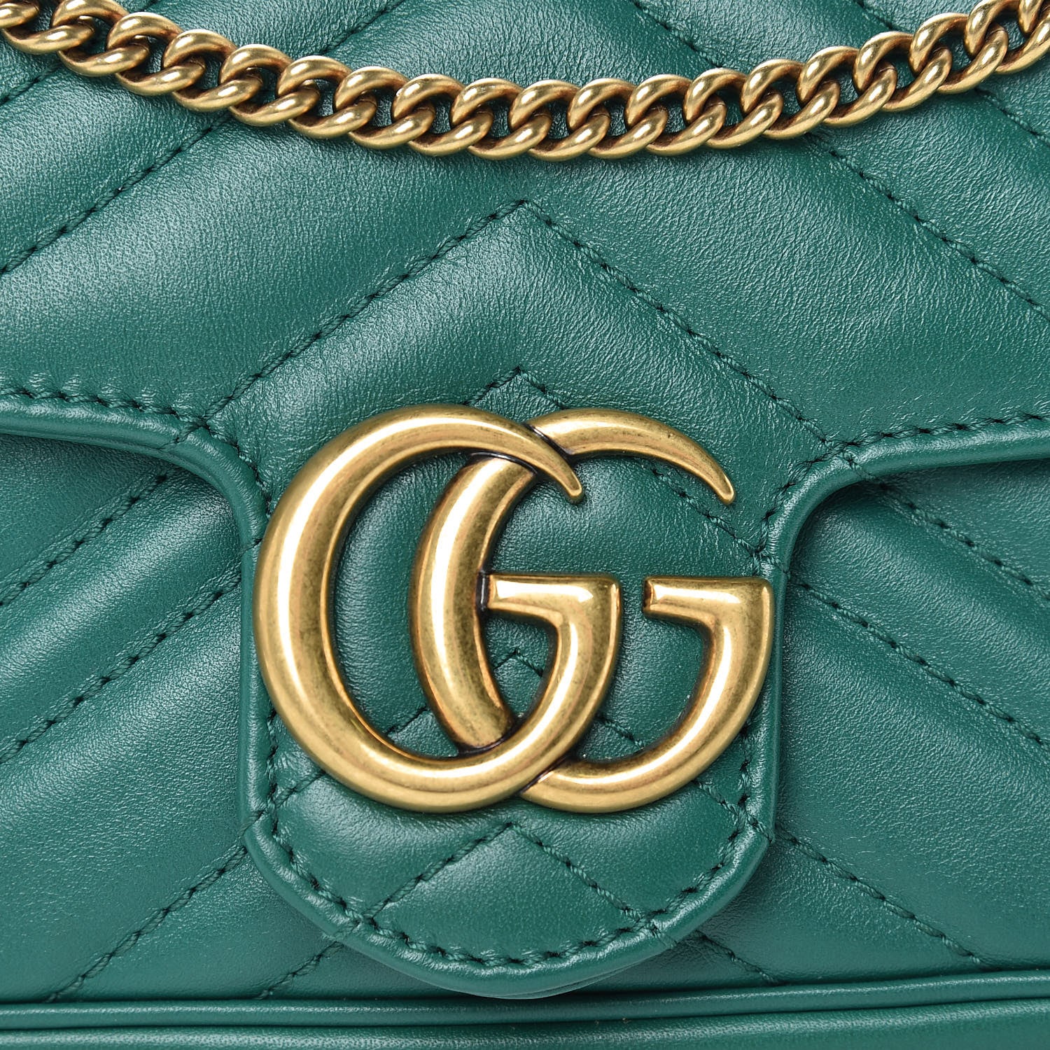 Gucci Calfskin Matelasse Super Mini GG Marmont Shoulder Bag Emerald Green 8 of 15