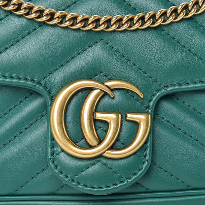 Gucci Calfskin Matelasse Super Mini GG Marmont Shoulder Bag Emerald Green 8 of 15