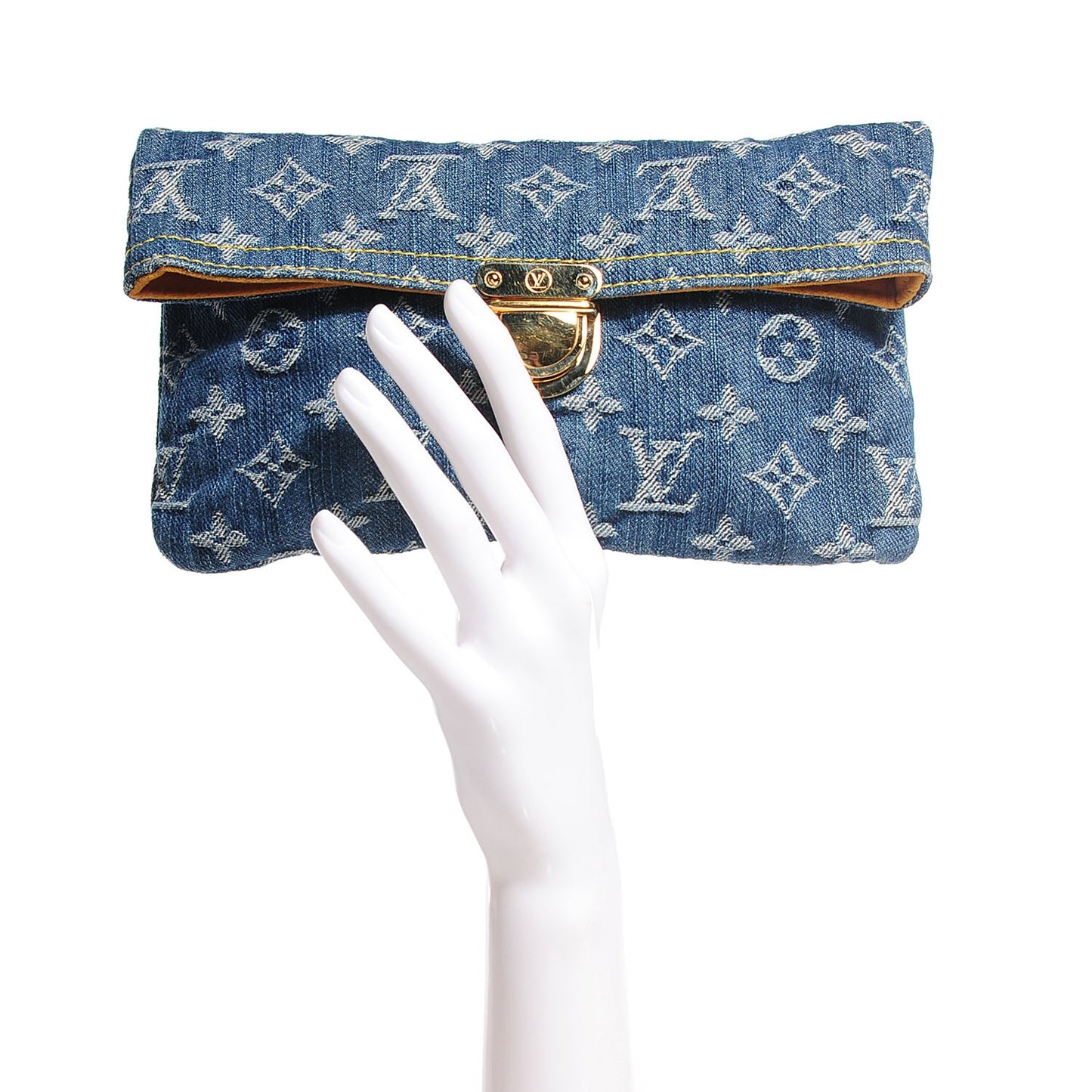 Monogram Denim Pochette Plat Clutch Blue