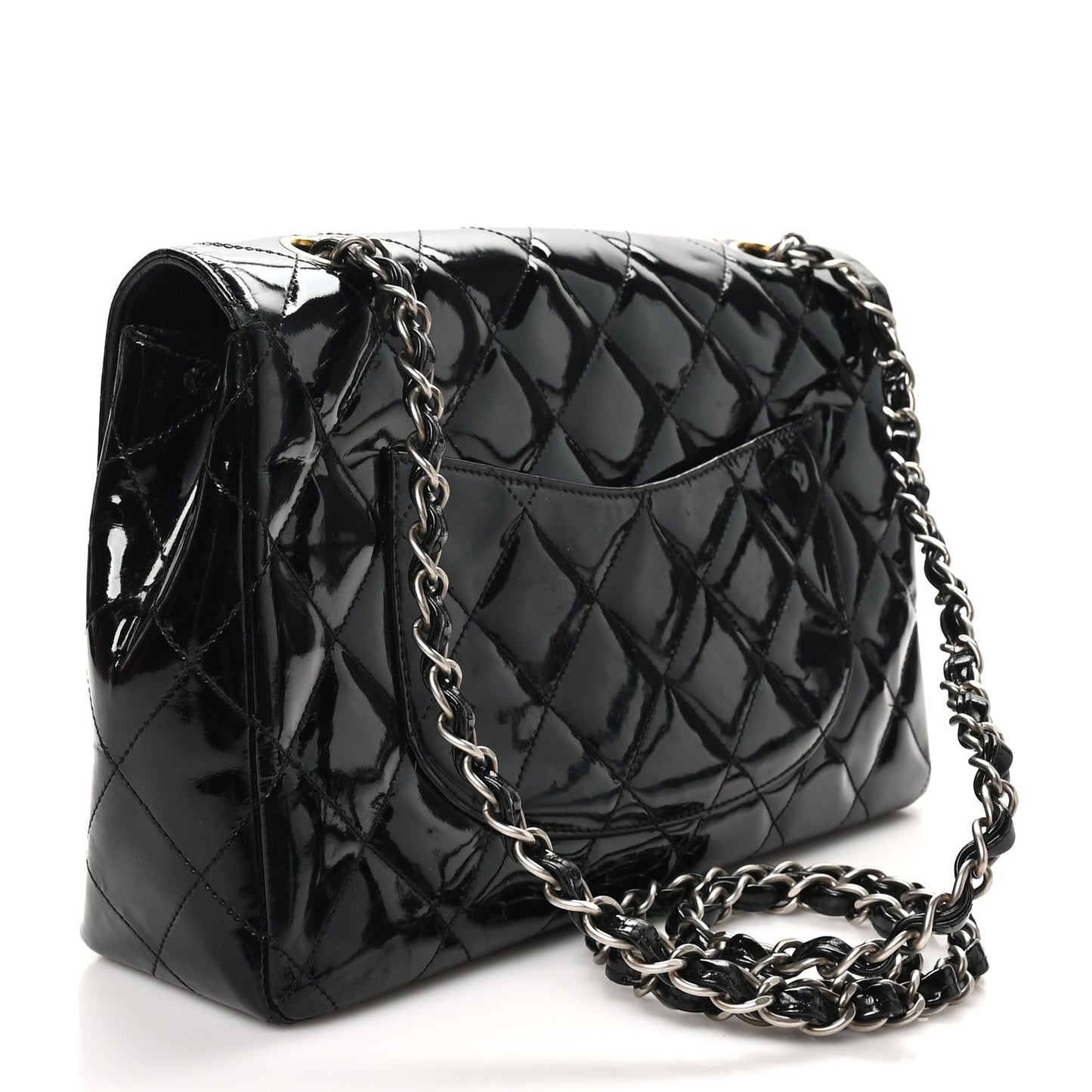 Patent Quilted Medium Single Flap Black