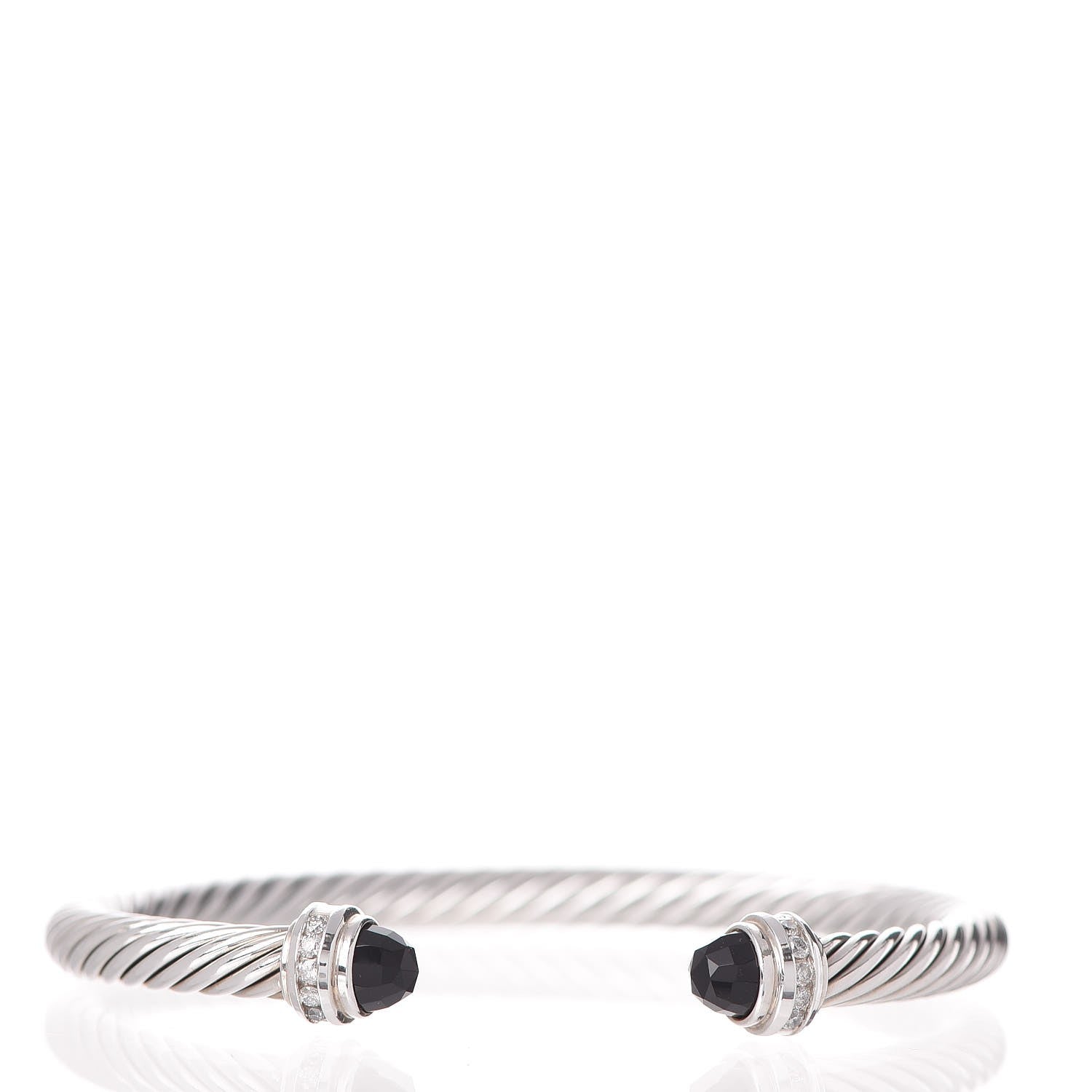David Yurman Sterling Silver Diamond Black Onyx 5mm Cable Classics Princess Bracelet 1 of 5