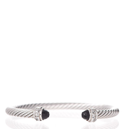 David Yurman Sterling Silver Diamond Black Onyx 5mm Cable Classics Princess Bracelet 1 of 5