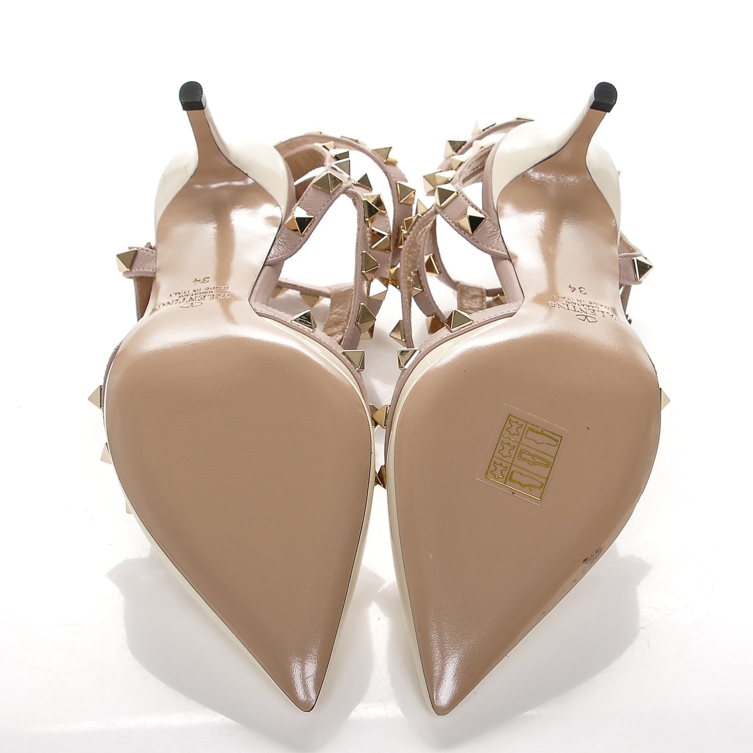 Valentino Garavani Patent Rockstud Ankle Strap Low Heel Pumps 34 Ivory Poudre 5 of 8