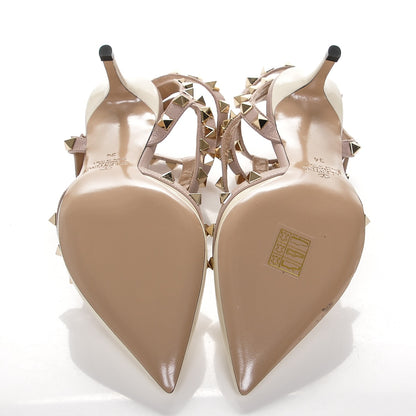 Valentino Garavani Patent Rockstud Ankle Strap Low Heel Pumps 34 Ivory Poudre 5 of 8
