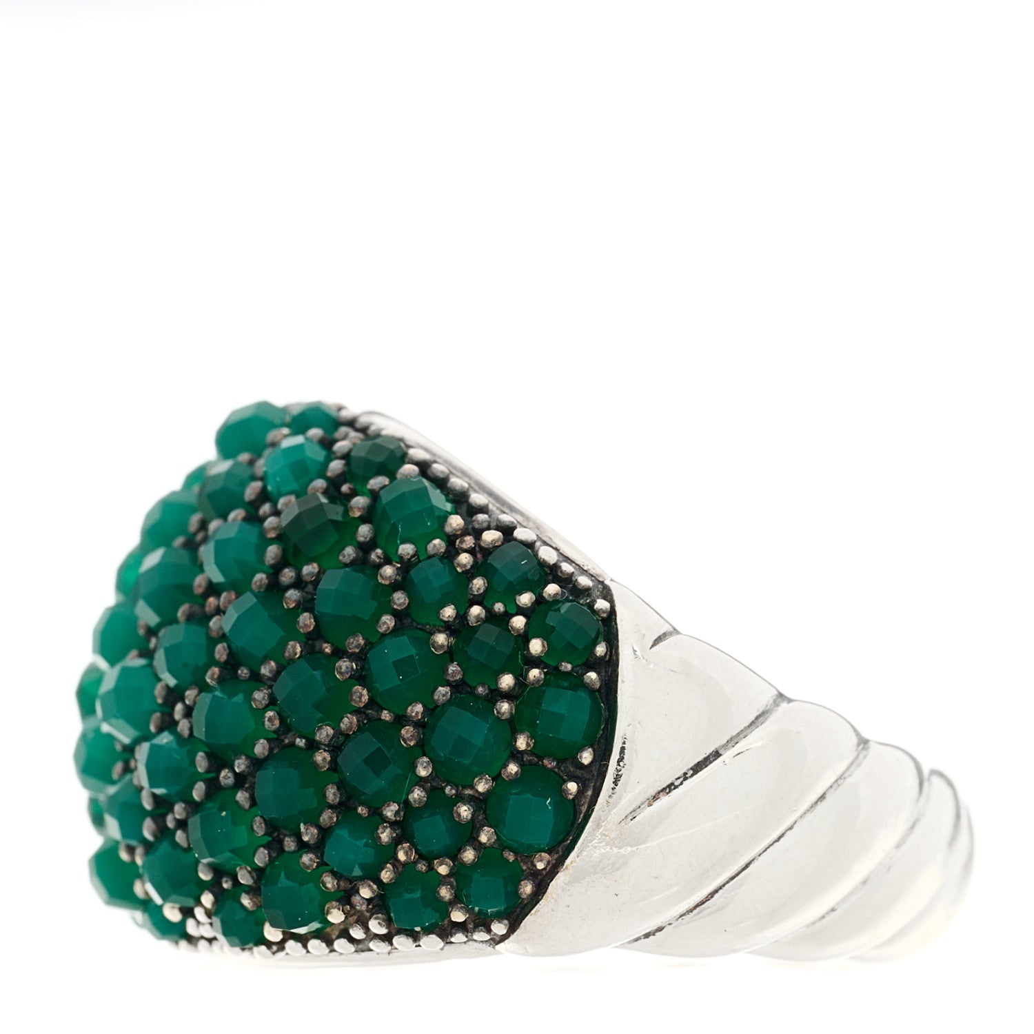 David Yurman Sterling Silver Diamond Green Onyx Cable Berries Dome Ring 54 7 3 of 5