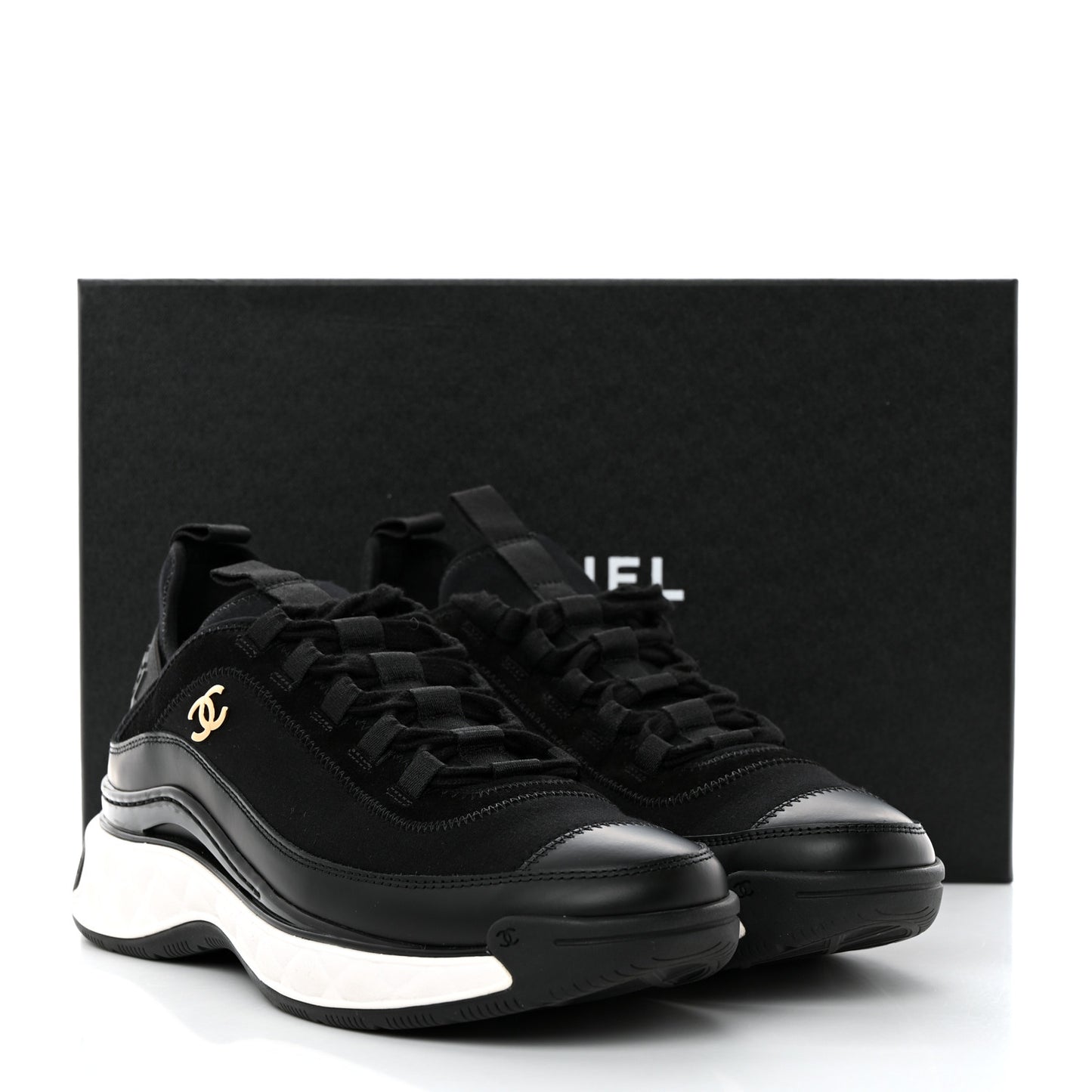 Velvet Calfskin Mixed Fibers CC Sneakers 38 Black