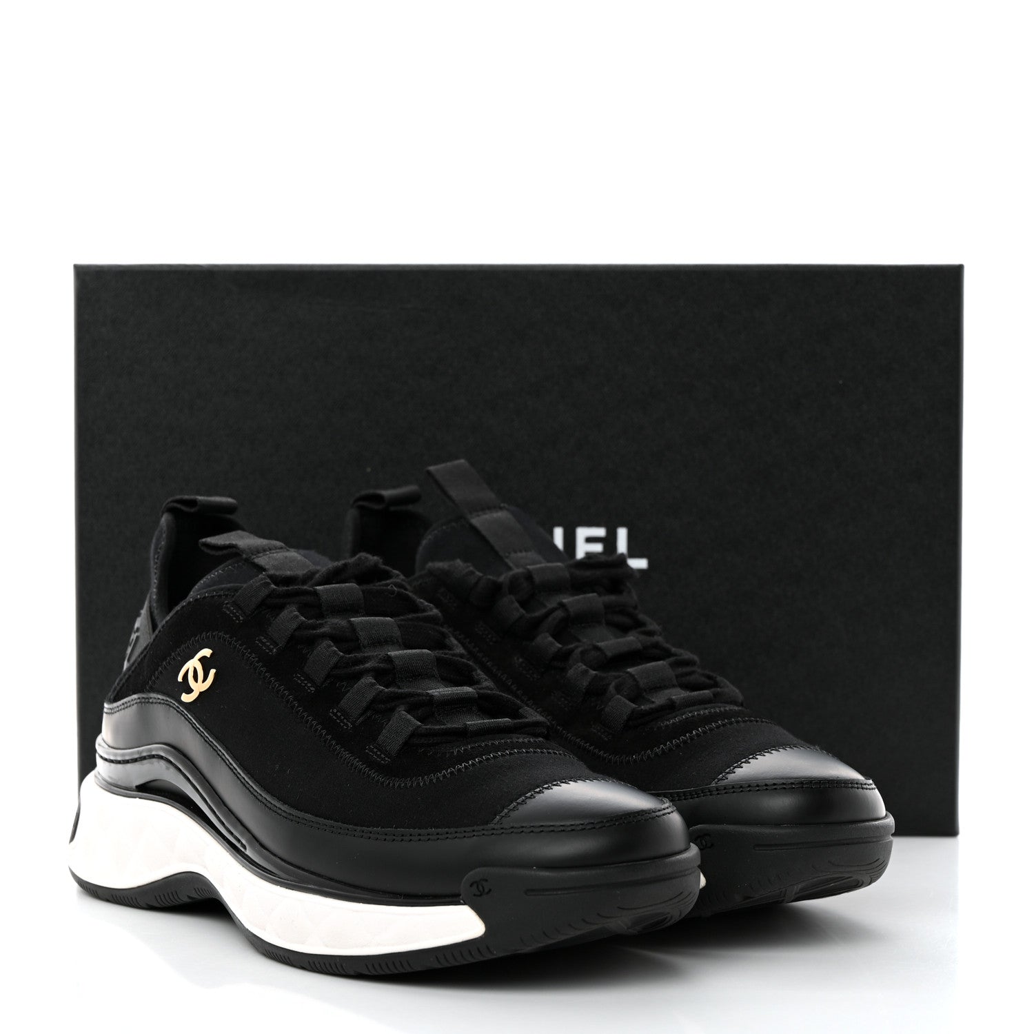 Chanel Velvet Calfskin Mixed Fibers CC Sneakers 38 Black 9 of 9