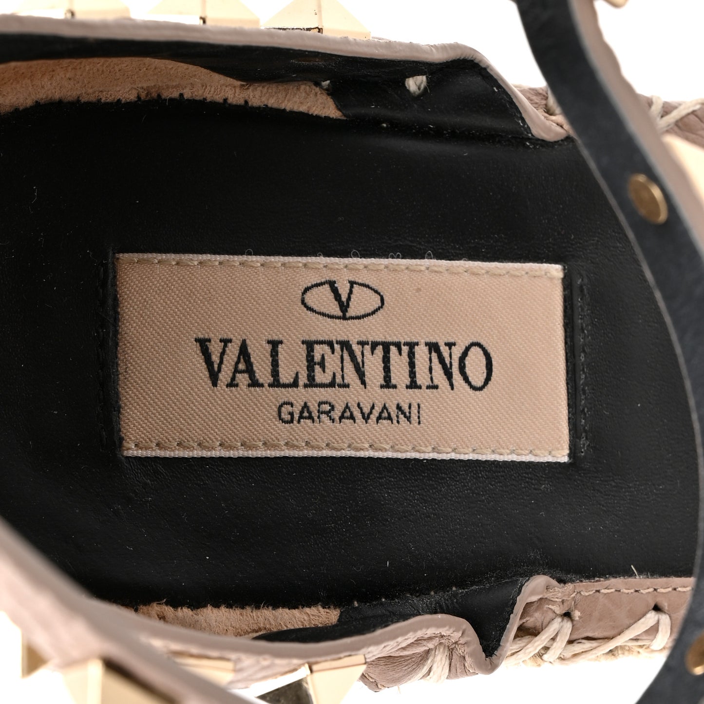Grained Calfskin Rockstud Ankle Strap Espadrille 15/105mm Wedge Sandals 39 Rose Quartz Natural