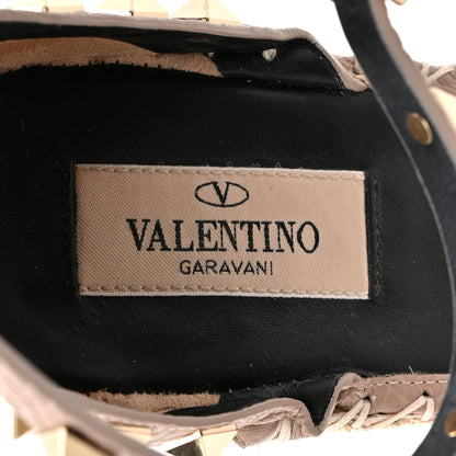 Valentino Garavani Grained Calfskin Rockstud Ankle Strap Espadrille 15/105mm Wedge Sandals 39 Rose Quartz Natural 8 of 12
