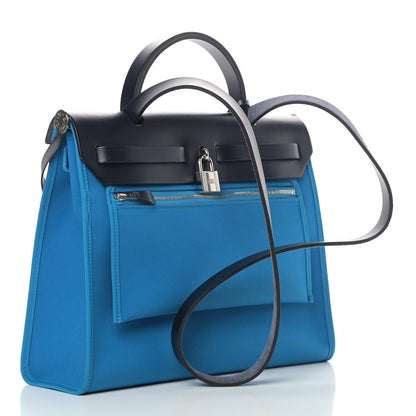 Hermes Vache Hunter Toile Herbag Zip 31 PM Bleu Zanzibar Bleu Indigo 4 of 11