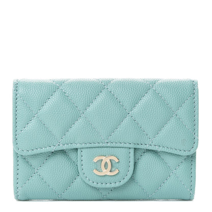 Chanel Caviar Quilted Flap Card Holder Wallet Light Green 1 of 4