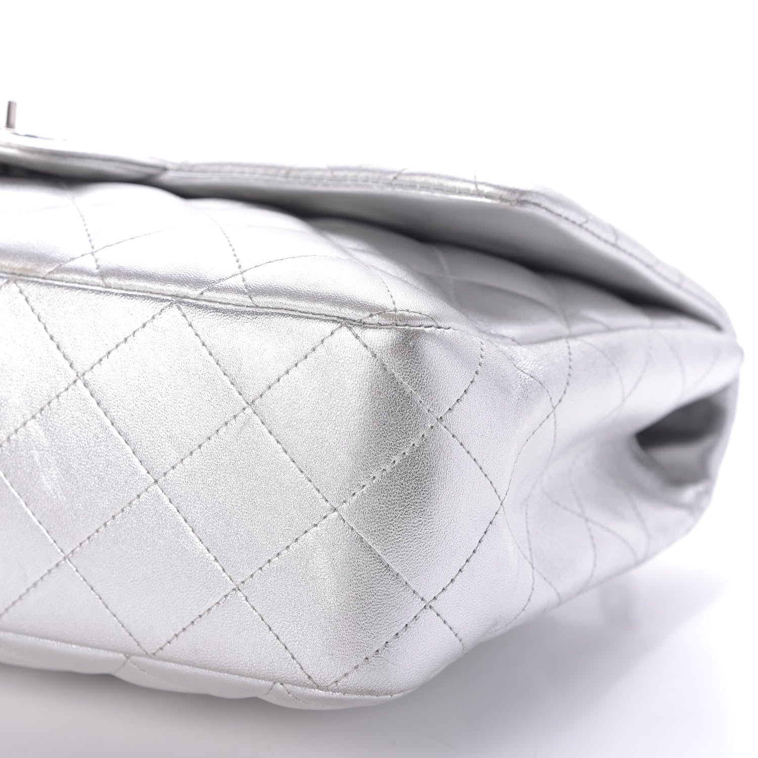 Chanel Metallic Lambskin Quilted Jumbo Single Flap Silver 7 of 10