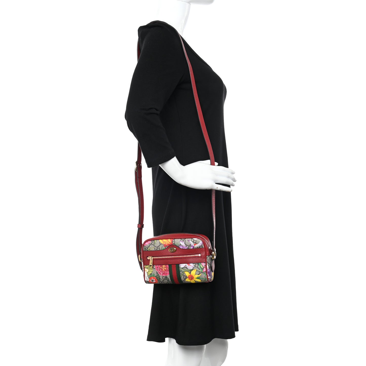 GG Supreme Monogram Flora Web Mini Ophidia Shoulder Bag Red